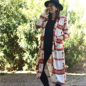 Misslook boho western cowgirl Aztec long duster cardigan sweater with pockets